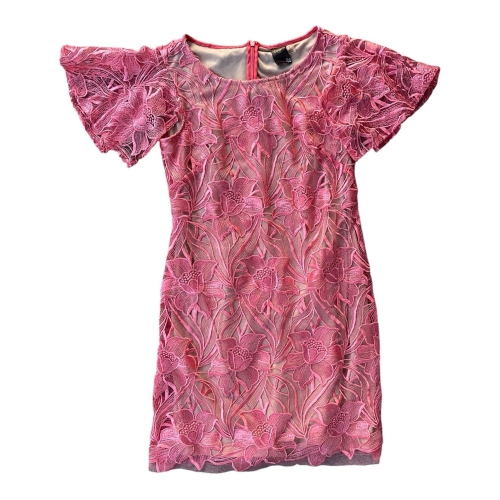 TAYLOR Women’s Sheath Lace Cutout Dress with Flutter Sleeves in Pink Size 6 - Picture 2 of 7